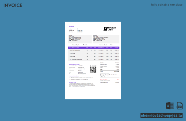 India Foobar Labs Informationstechnologie Firmenrechnung Version 2 Beispielvorschau